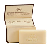 Man Bar Exotic Musk & Sandalwood box open showing the 10 oz soap bar