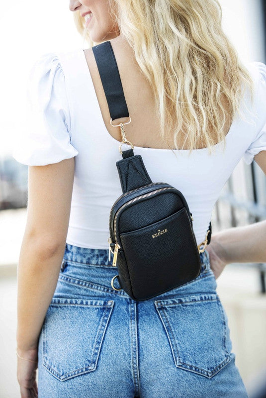 Kedzie Solstice Convertible Crossbody - Black, worn crossbody