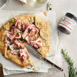Prosciutto and rosemary galette with Strawberry & Fig Jam and white wine