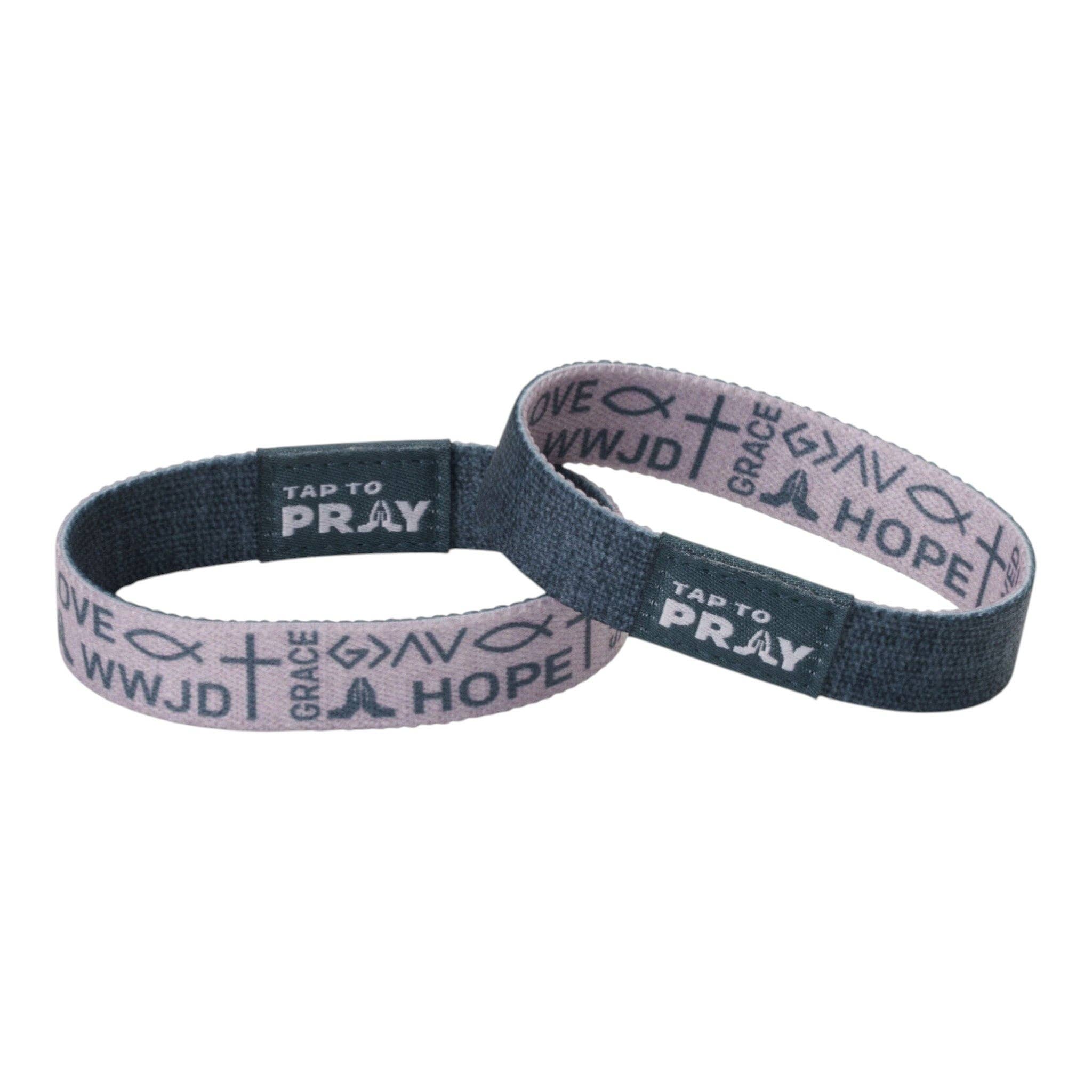 Tap To Pray Symbols of Faith Taupe Bible verse wristband