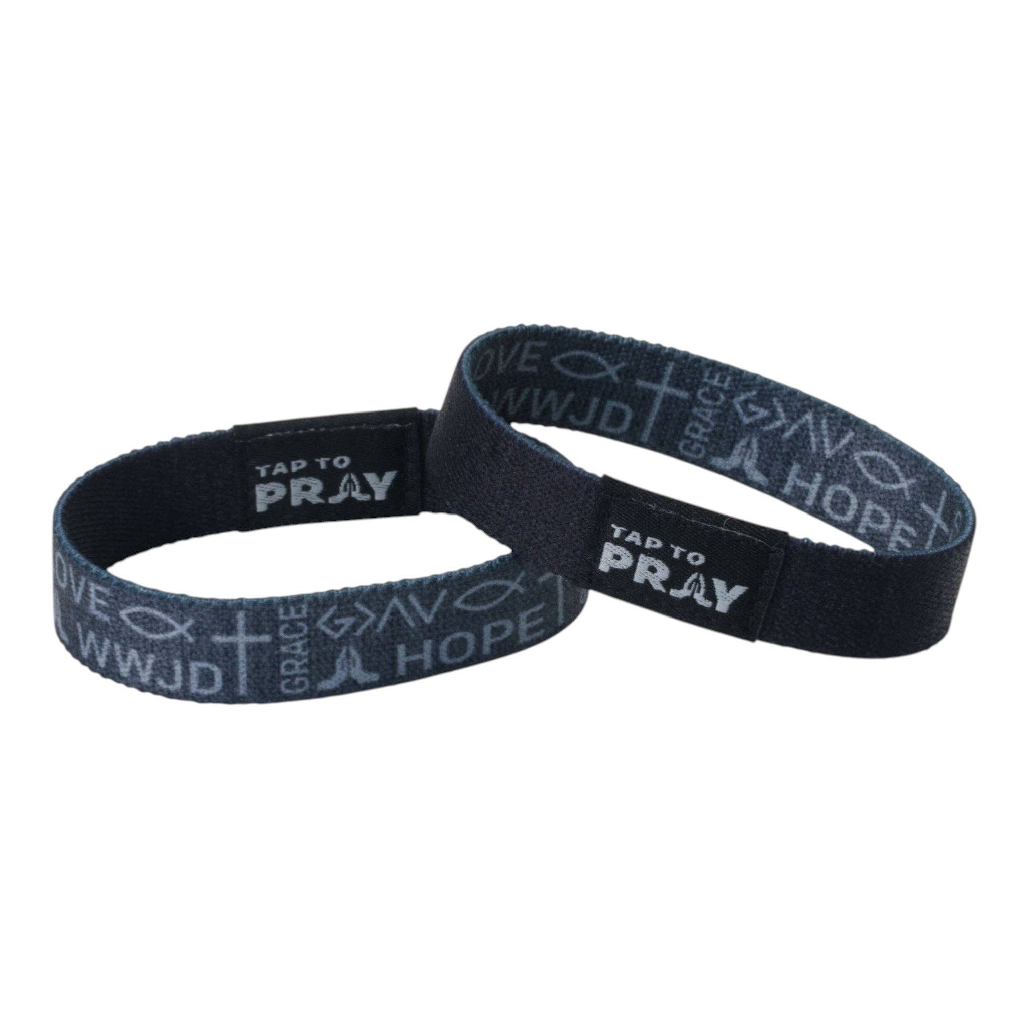 Tap To Pray Symbols of Faith Grey Bible verse wristband