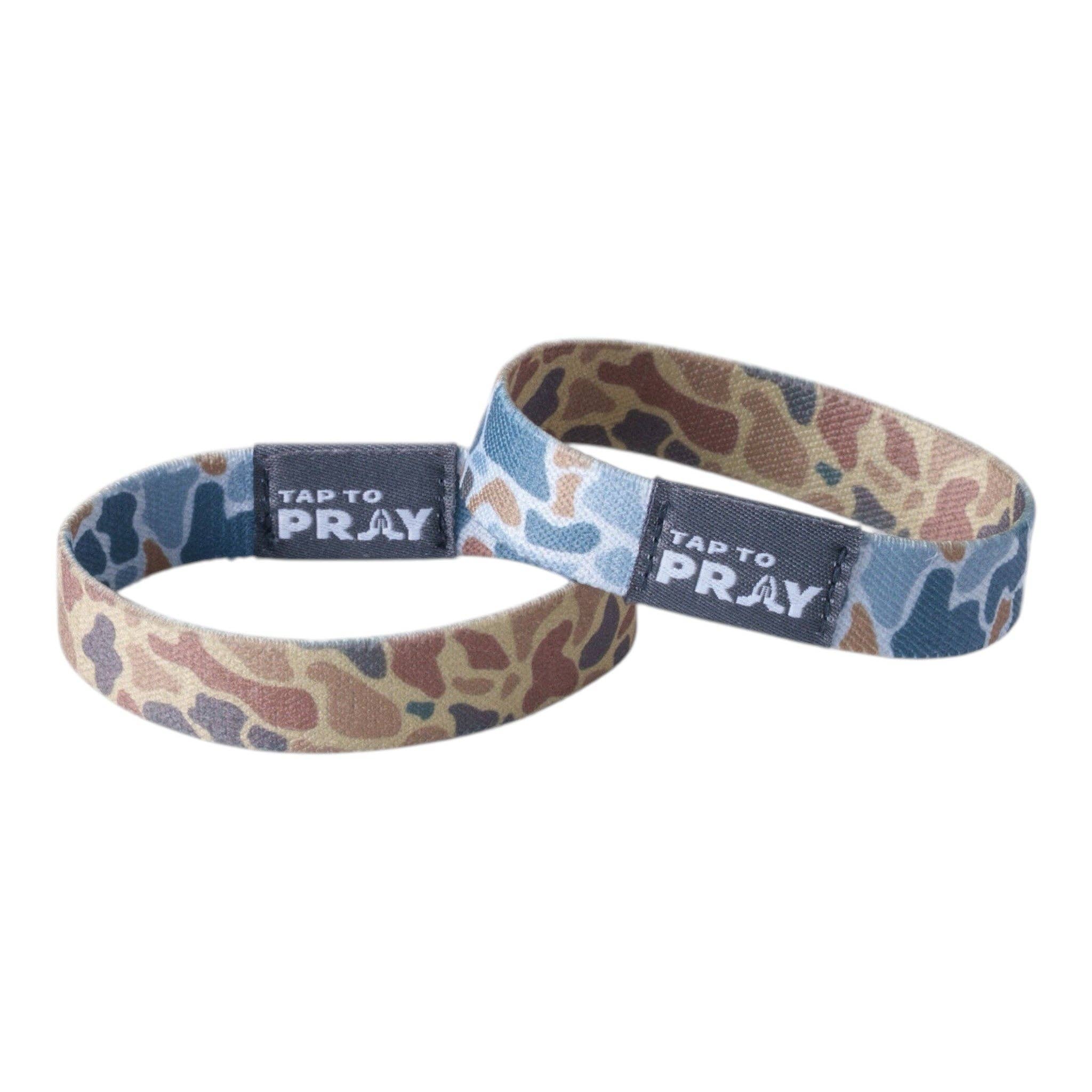 Tap To Pray River Rock Camo Bible verse wristband