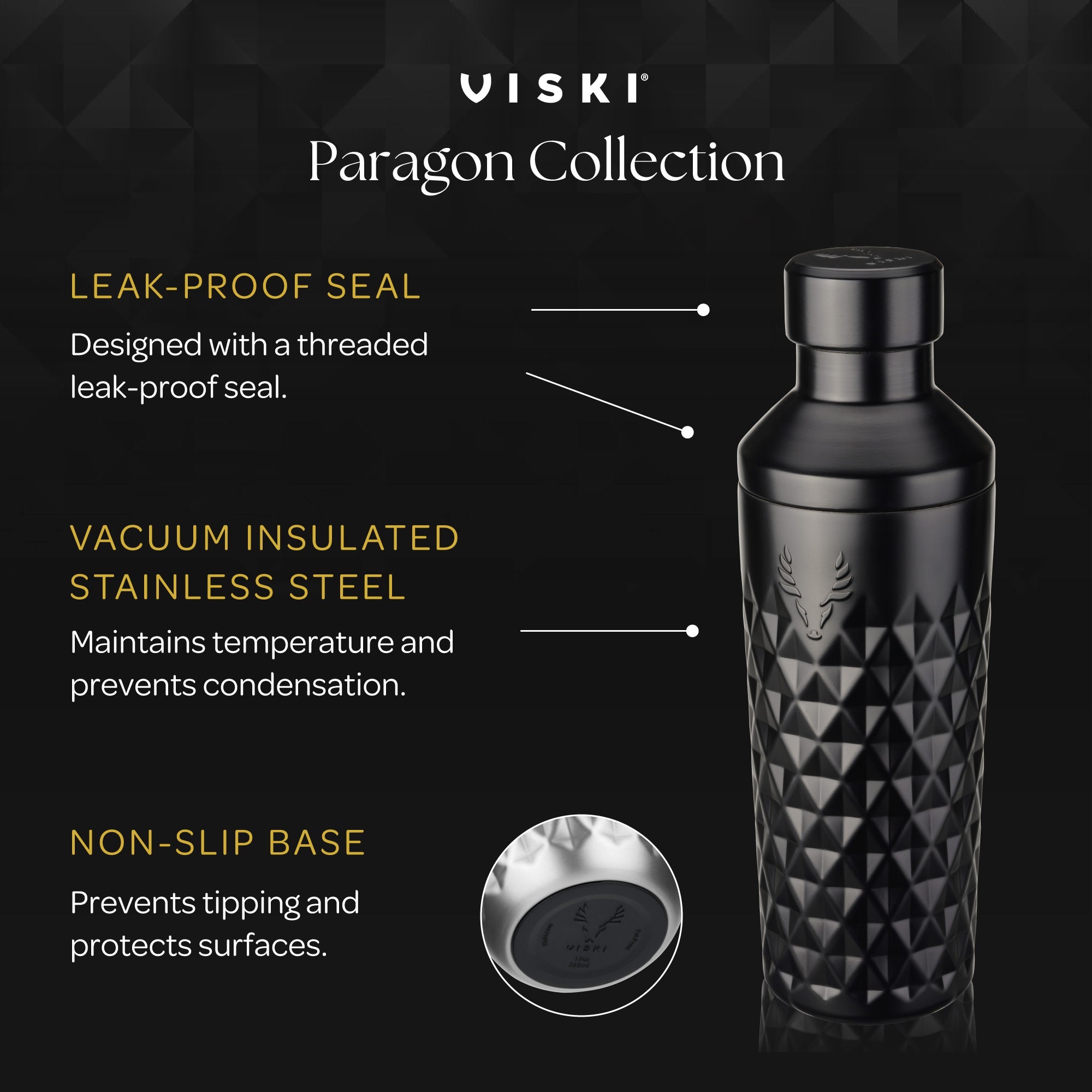 Viski Paragon Stainless Steel Cocktail Shaker, Obsidian