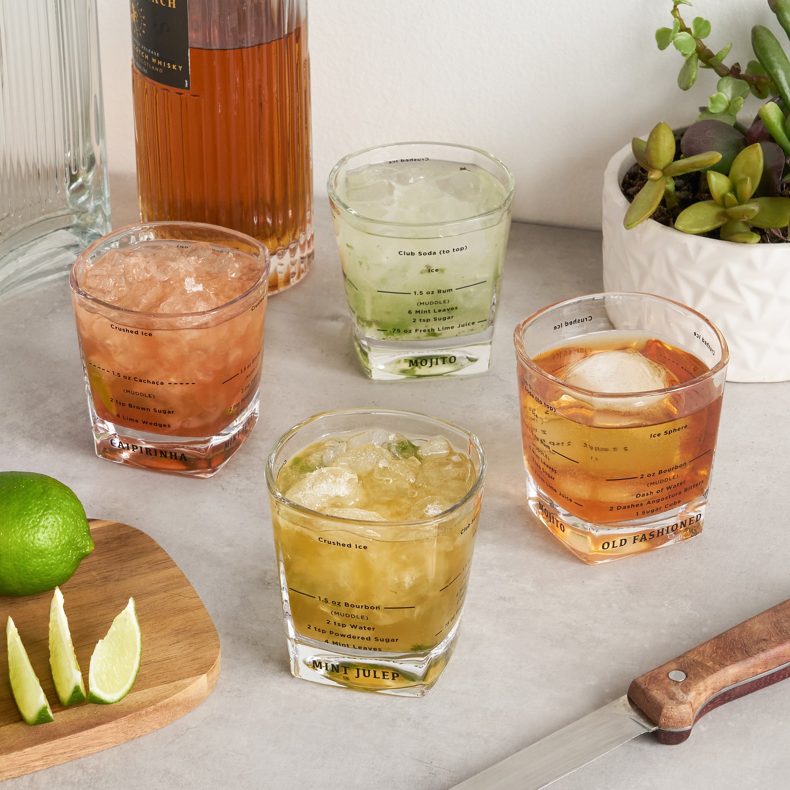 True Recipe Rocks Glasses with Cocktail Recipes