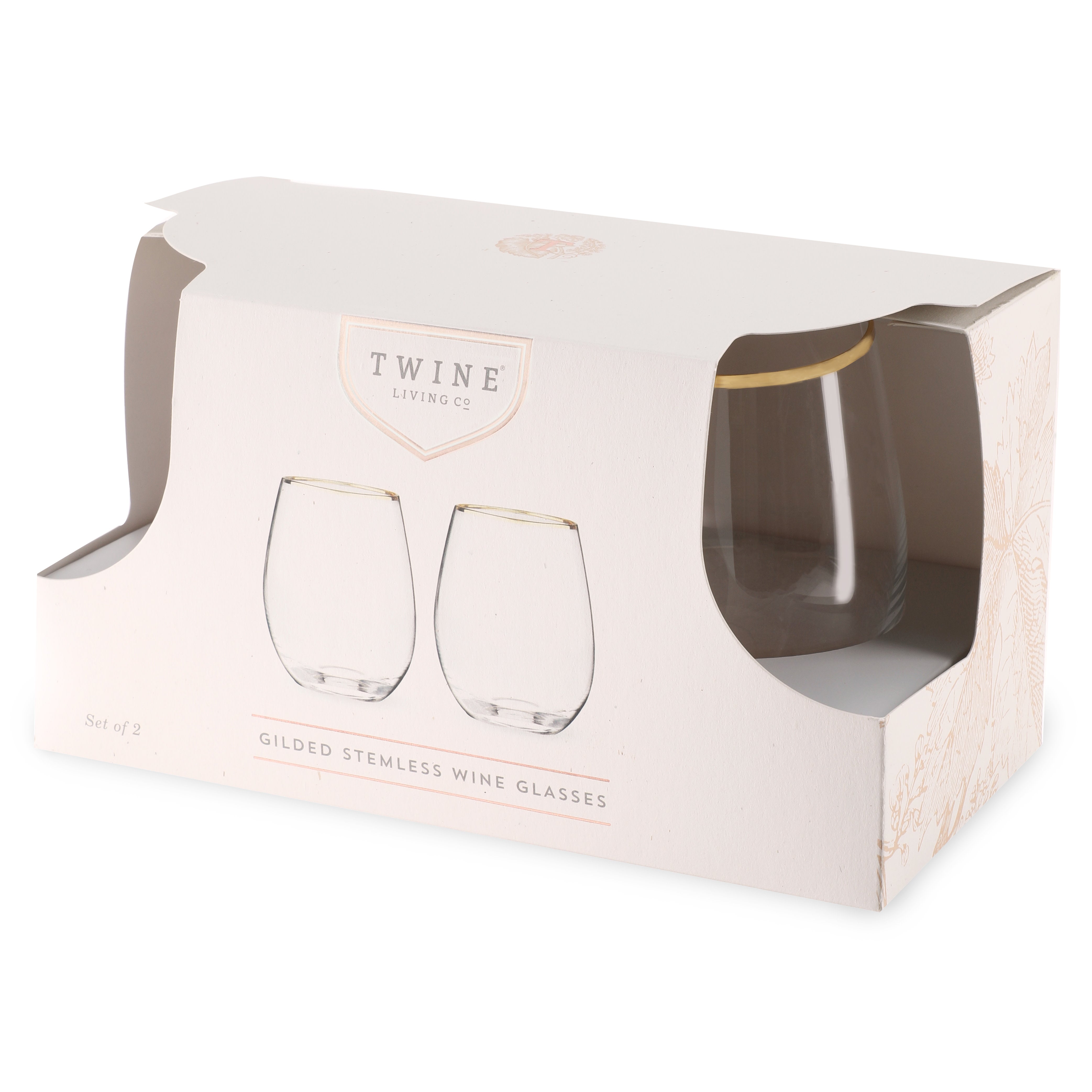 Twine Gilded Stemless Wine Glasses, Gold Rim