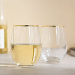 Twine Gilded Stemless Wine Glasses, Gold Rim, 18 oz, Set of 2