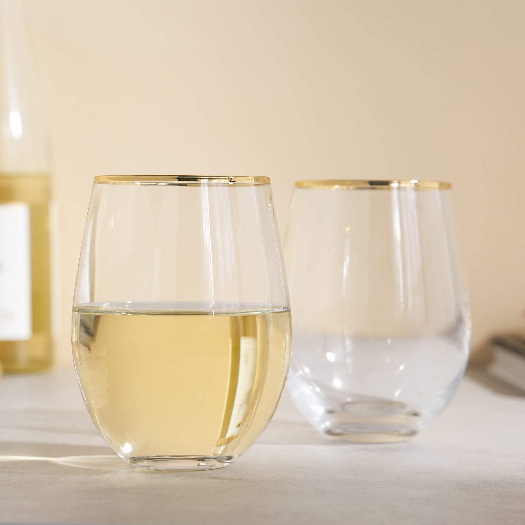 Twine Gilded Stemless Wine Glasses, Gold Rim, 18 oz, Set of 2